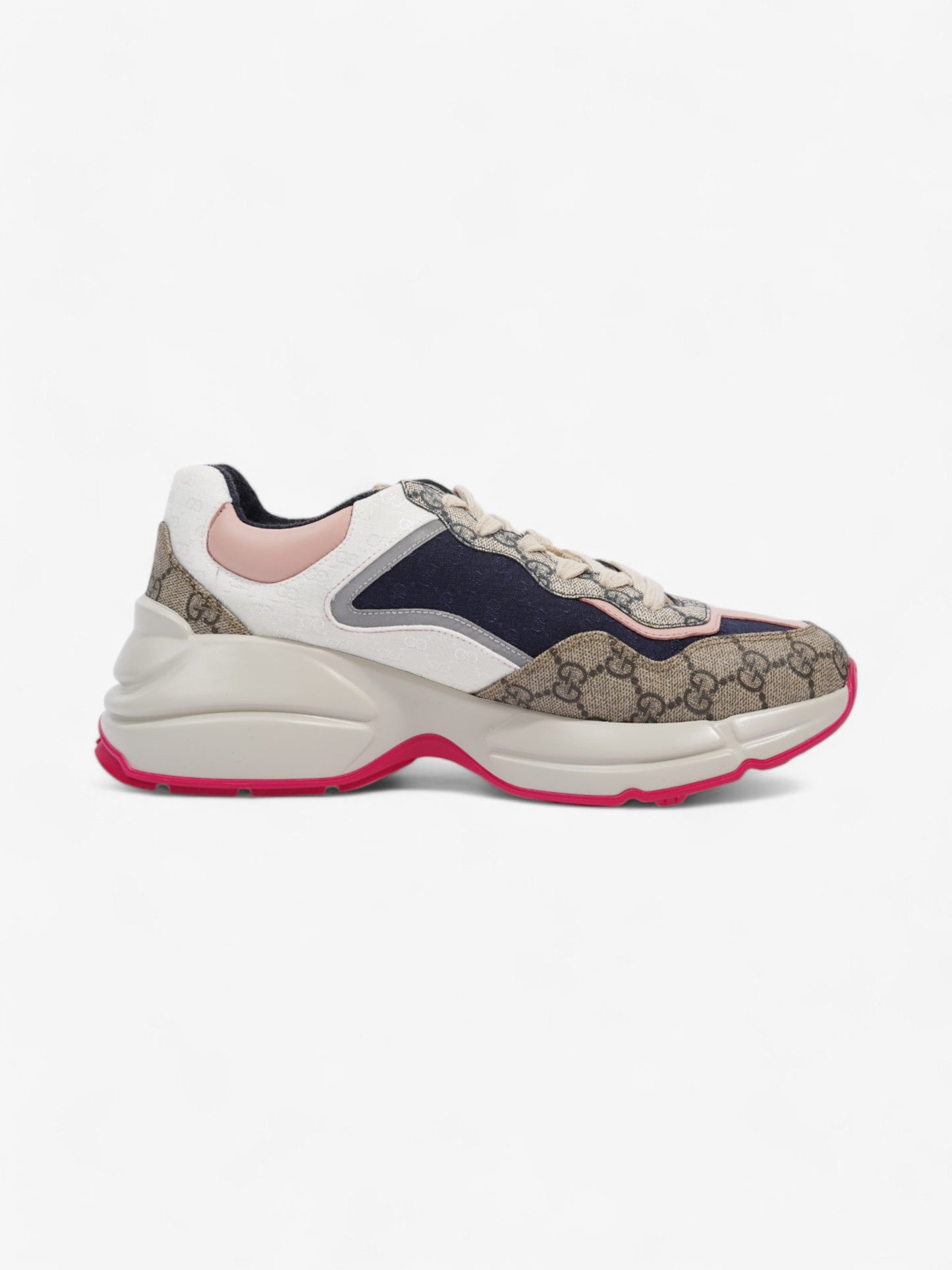Gucci Rhyton Sneakers Beige / Navy / Pink Canvas EU 41 UK 7