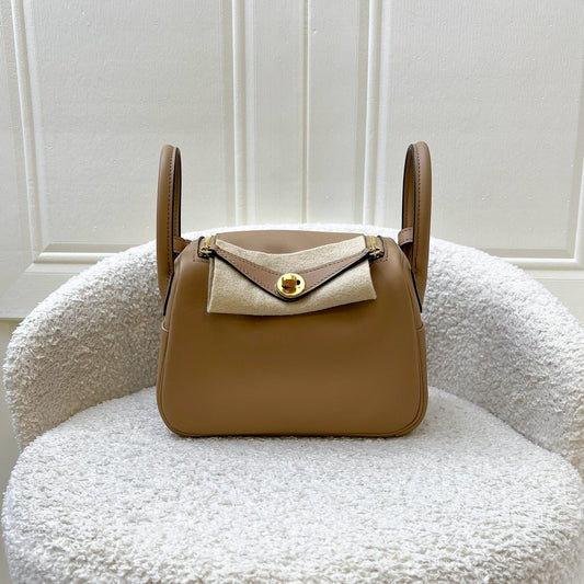 Hermes Mini Lindy in Chai / Mauve Sylvester Swift Leather and GHW