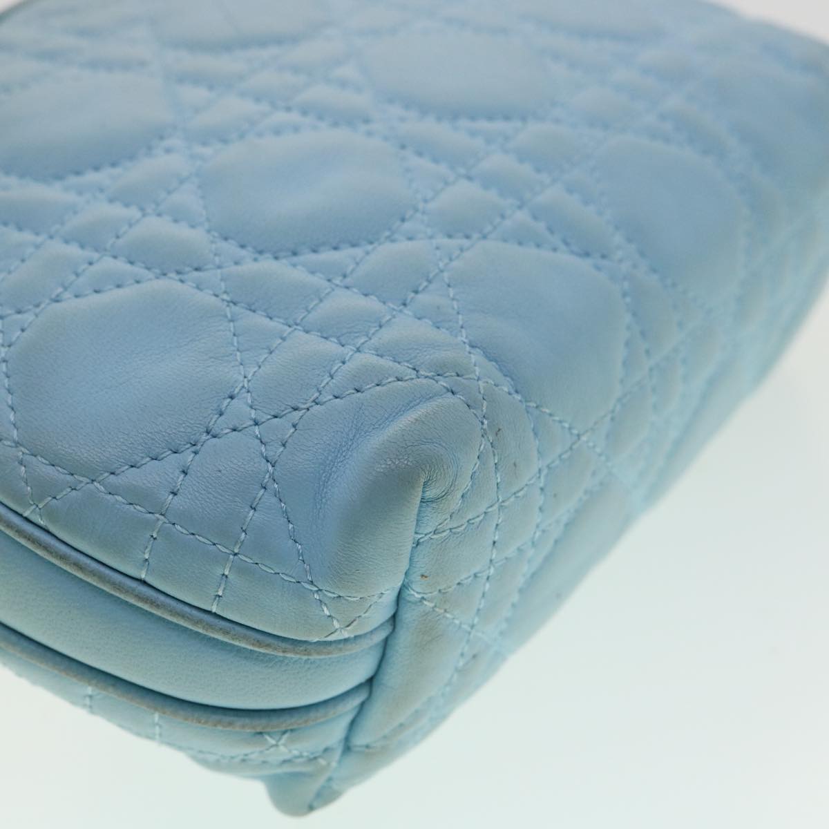 CHRISTIAN DIOR Lady Dior Canage Pouch Lamb Skin Blue Auth am3267