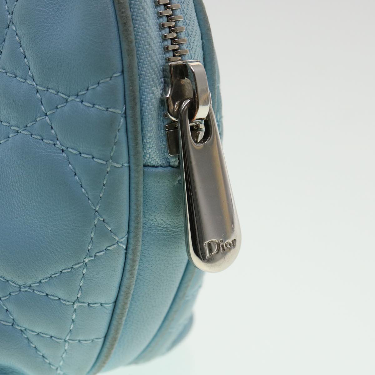 CHRISTIAN DIOR Lady Dior Canage Pouch Lamb Skin Blue Auth am3267