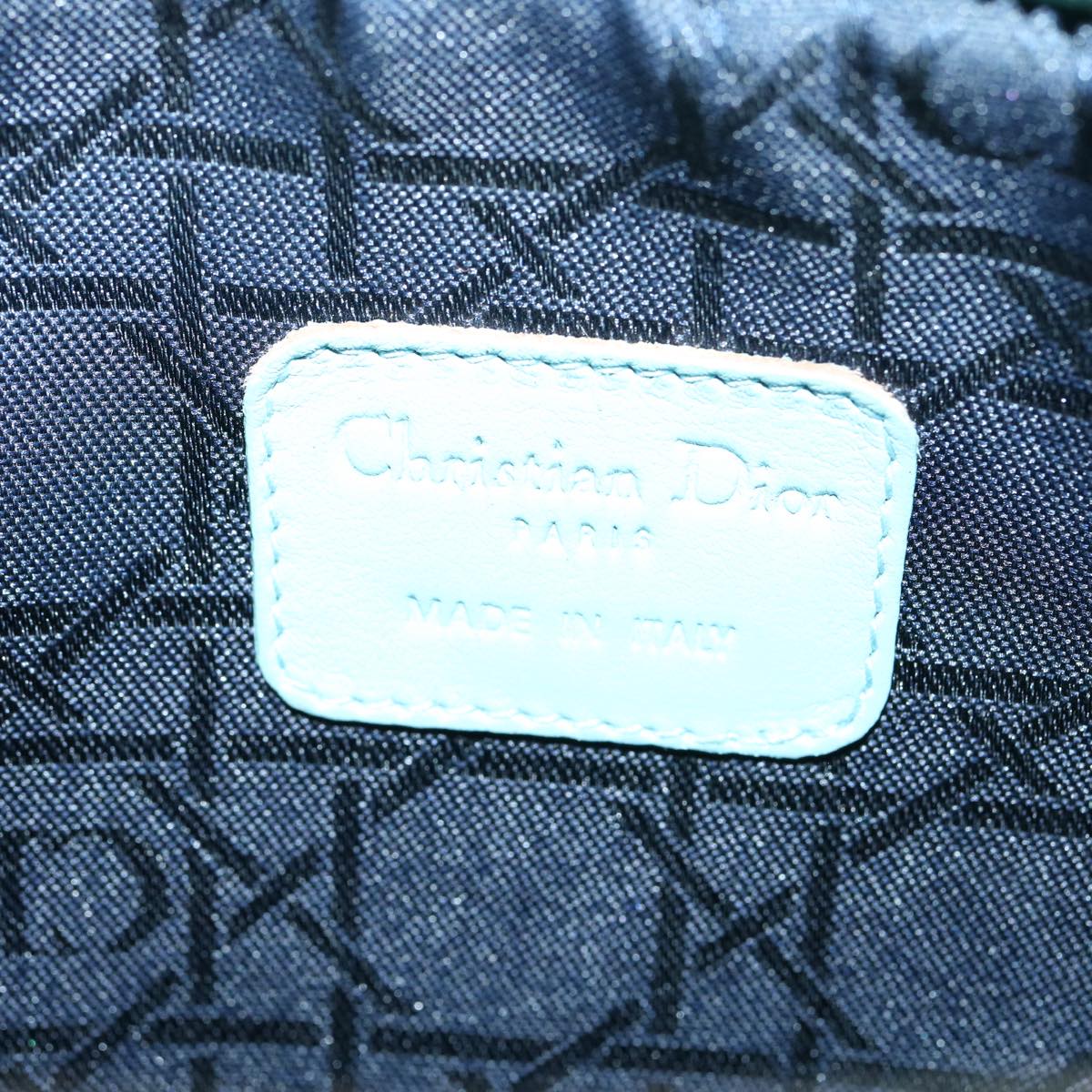 CHRISTIAN DIOR Lady Dior Canage Pouch Lamb Skin Blue Auth am3267