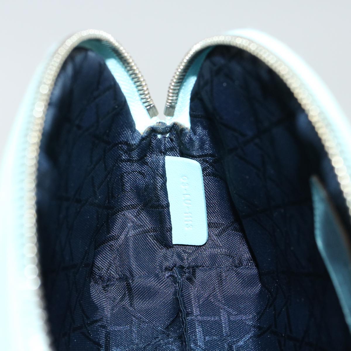 CHRISTIAN DIOR Lady Dior Canage Pouch Lamb Skin Blue Auth am3267