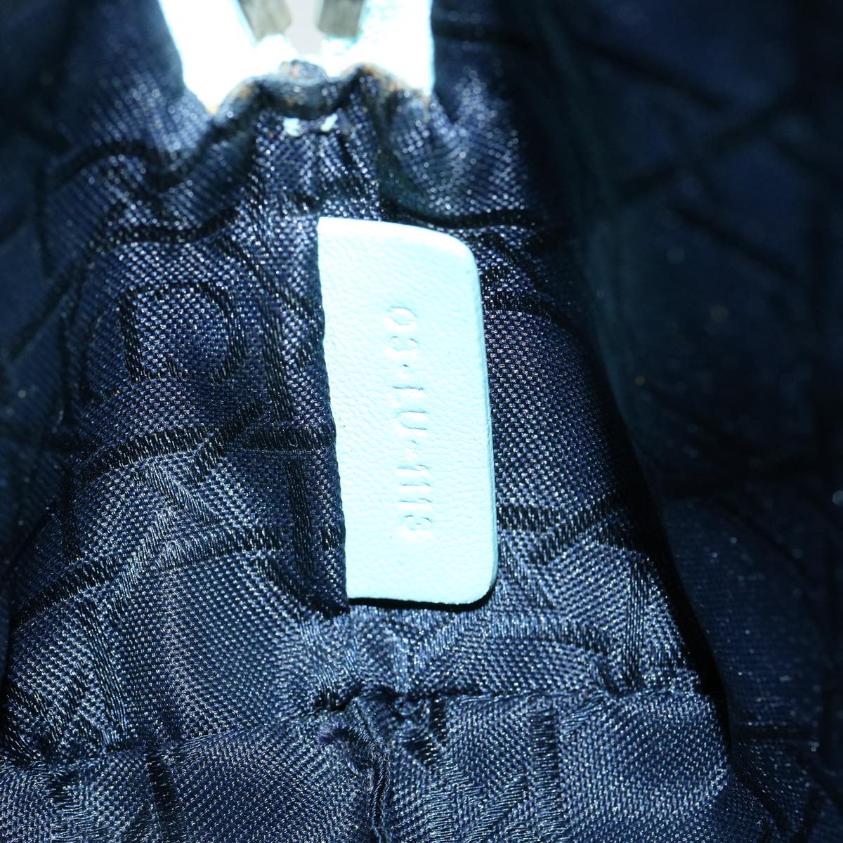 CHRISTIAN DIOR Lady Dior Canage Pouch Lamb Skin Blue Auth am3267
