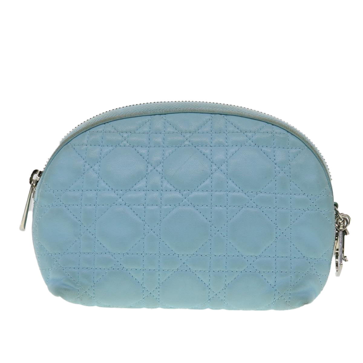 CHRISTIAN DIOR Lady Dior Canage Pouch Lamb Skin Blue Auth am3267