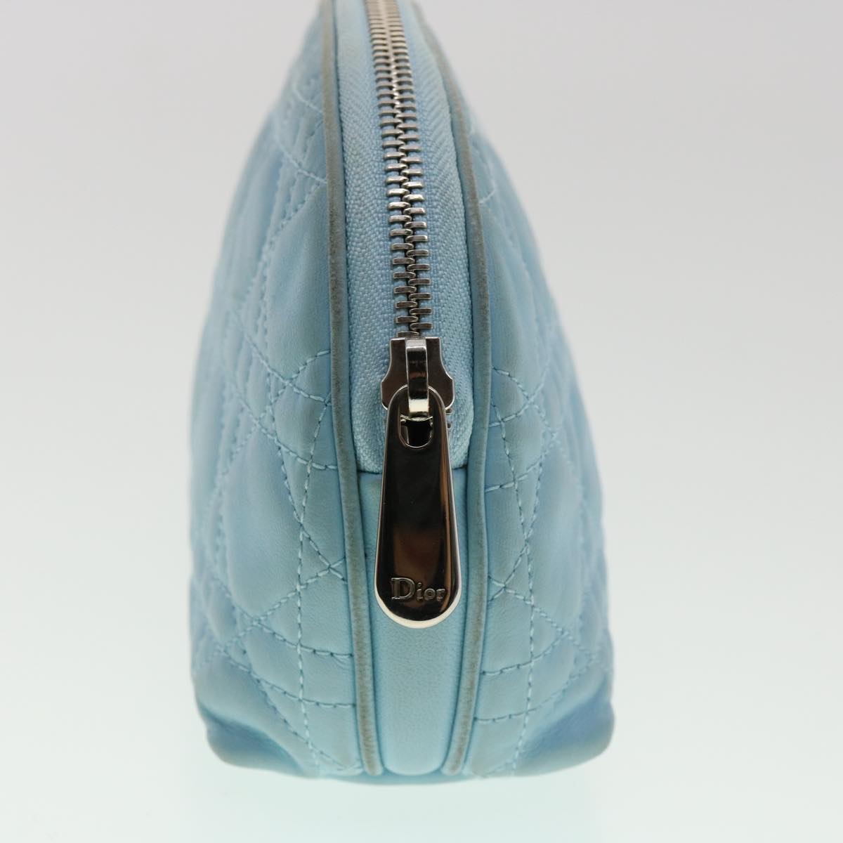 CHRISTIAN DIOR Lady Dior Canage Pouch Lamb Skin Blue Auth am3267