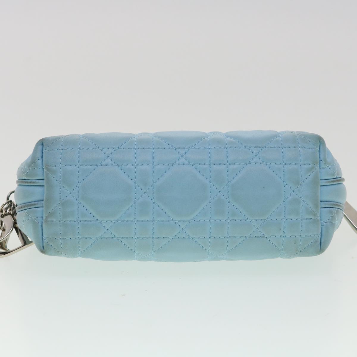 CHRISTIAN DIOR Lady Dior Canage Pouch Lamb Skin Blue Auth am3267