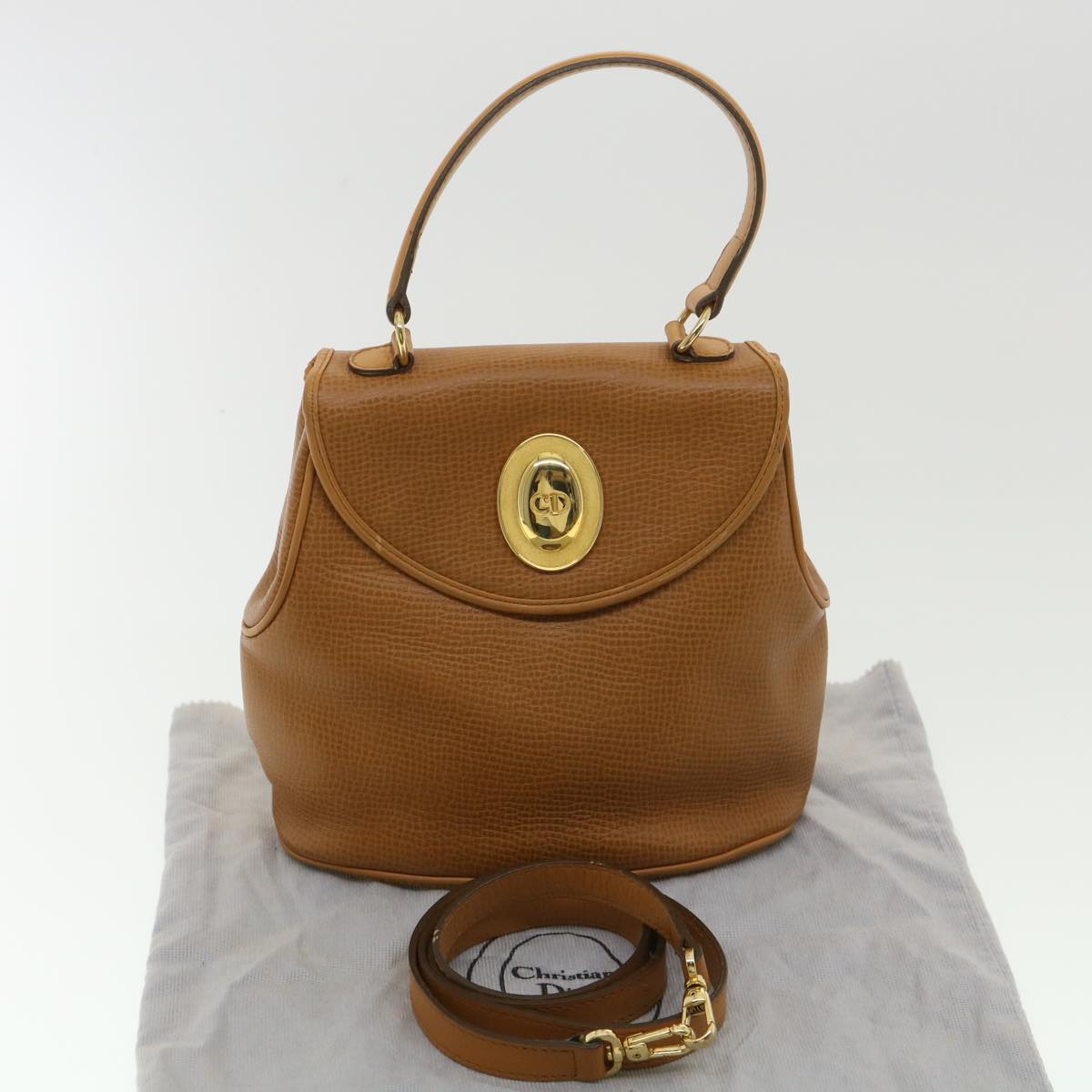 CHRISTIAN DIOR Hand Bag Leather 2way Brown Auth am3766