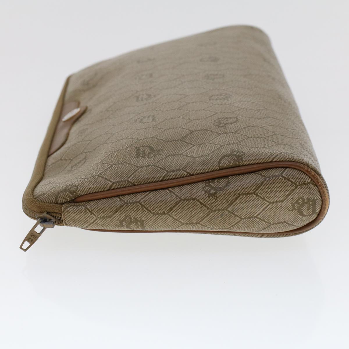 CHRISTIAN DIOR Honeycomb Canvas Clutch Bag PVC Leather Beige Auth ar9839