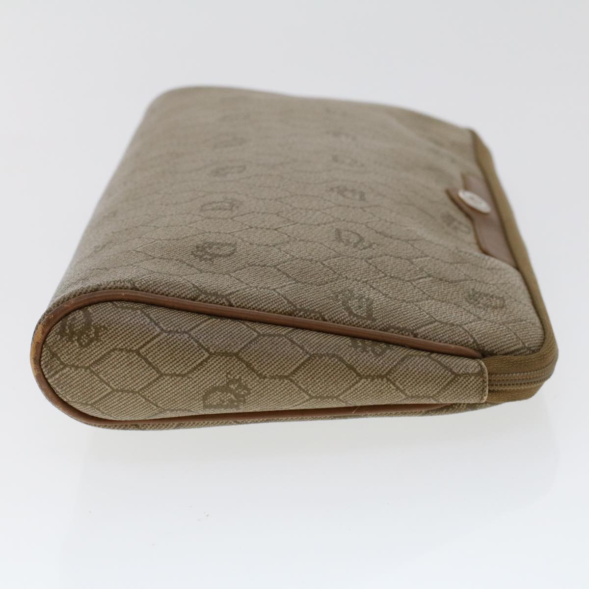 CHRISTIAN DIOR Honeycomb Canvas Clutch Bag PVC Leather Beige Auth ar9839