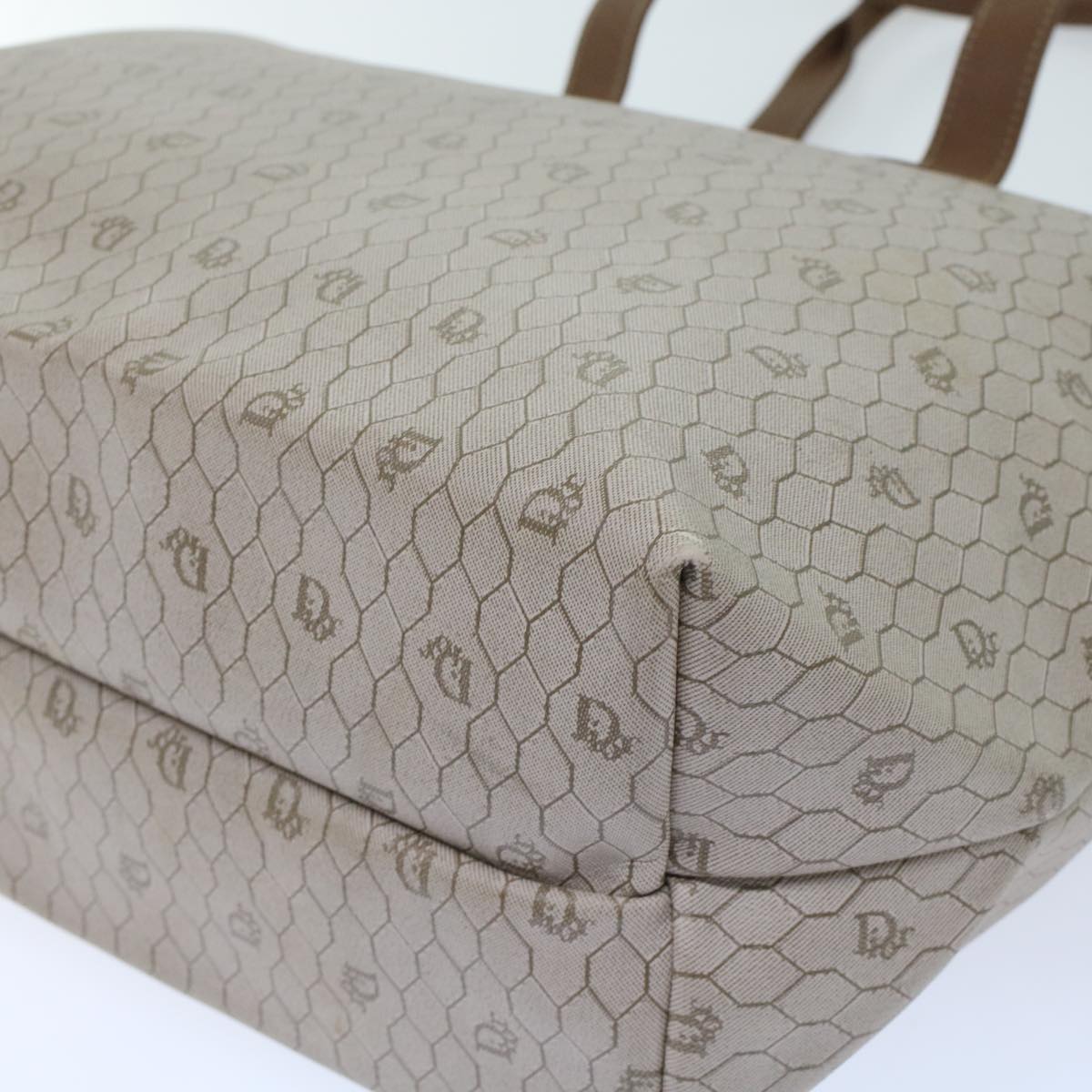 CHRISTIAN DIOR Honeycomb Canvas Tote Bag PVC Leather Beige Brown Auth ar9982
