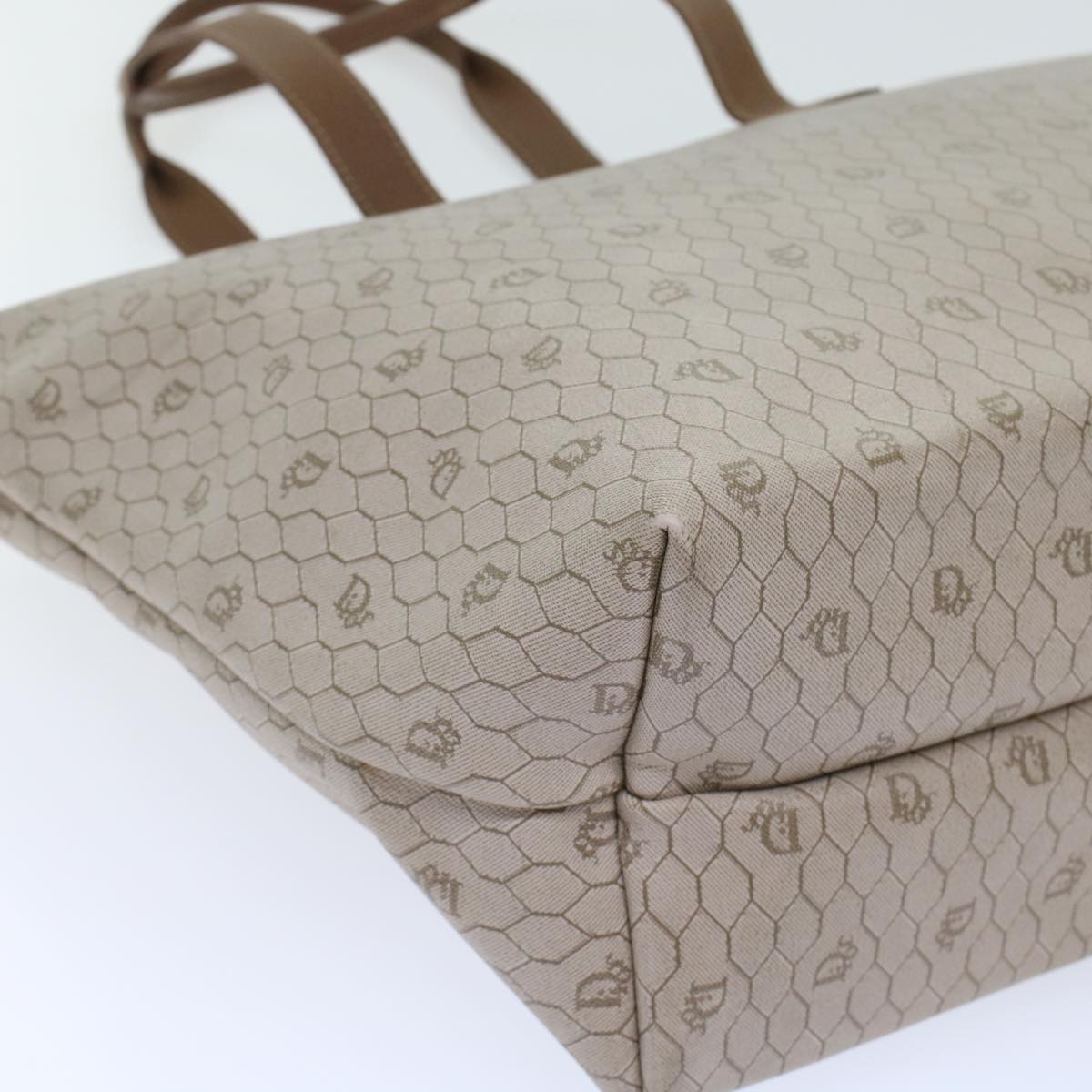 CHRISTIAN DIOR Honeycomb Canvas Tote Bag PVC Leather Beige Brown Auth ar9982