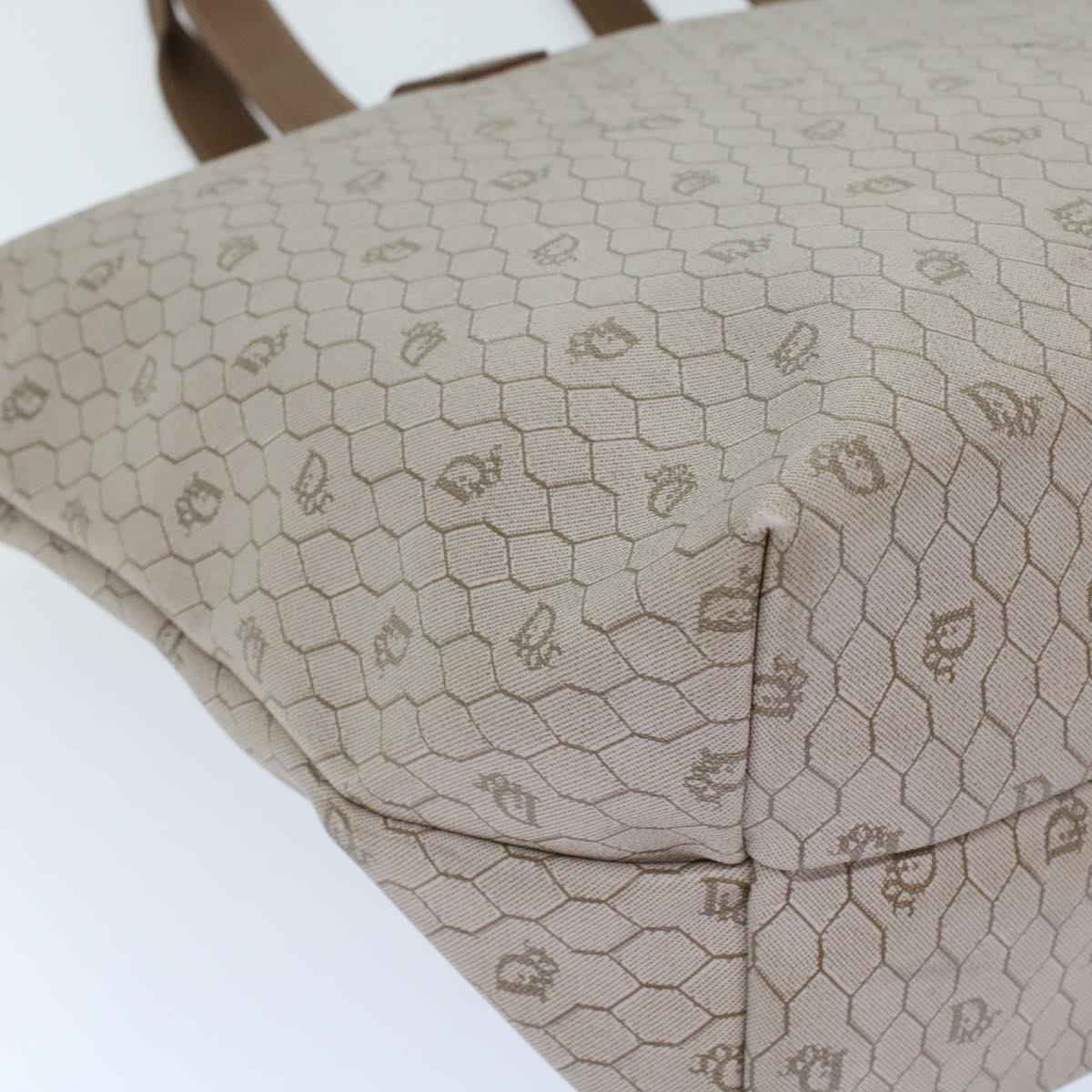 CHRISTIAN DIOR Honeycomb Canvas Tote Bag PVC Leather Beige Brown Auth ar9982