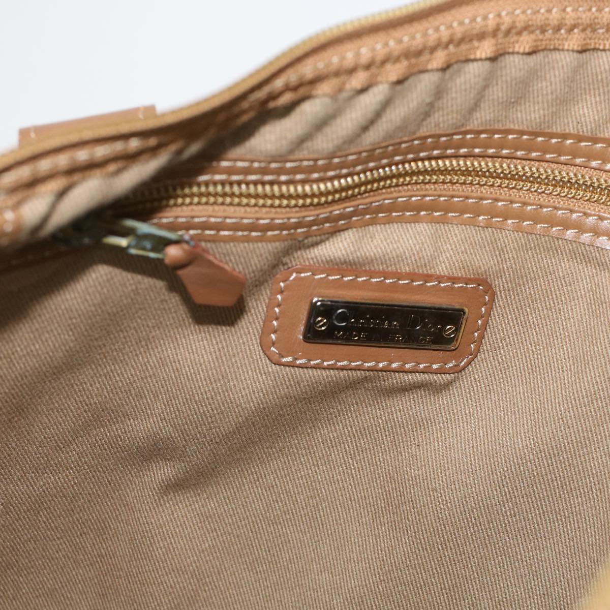 CHRISTIAN DIOR Honeycomb Canvas Tote Bag PVC Leather Beige Brown Auth ar9982
