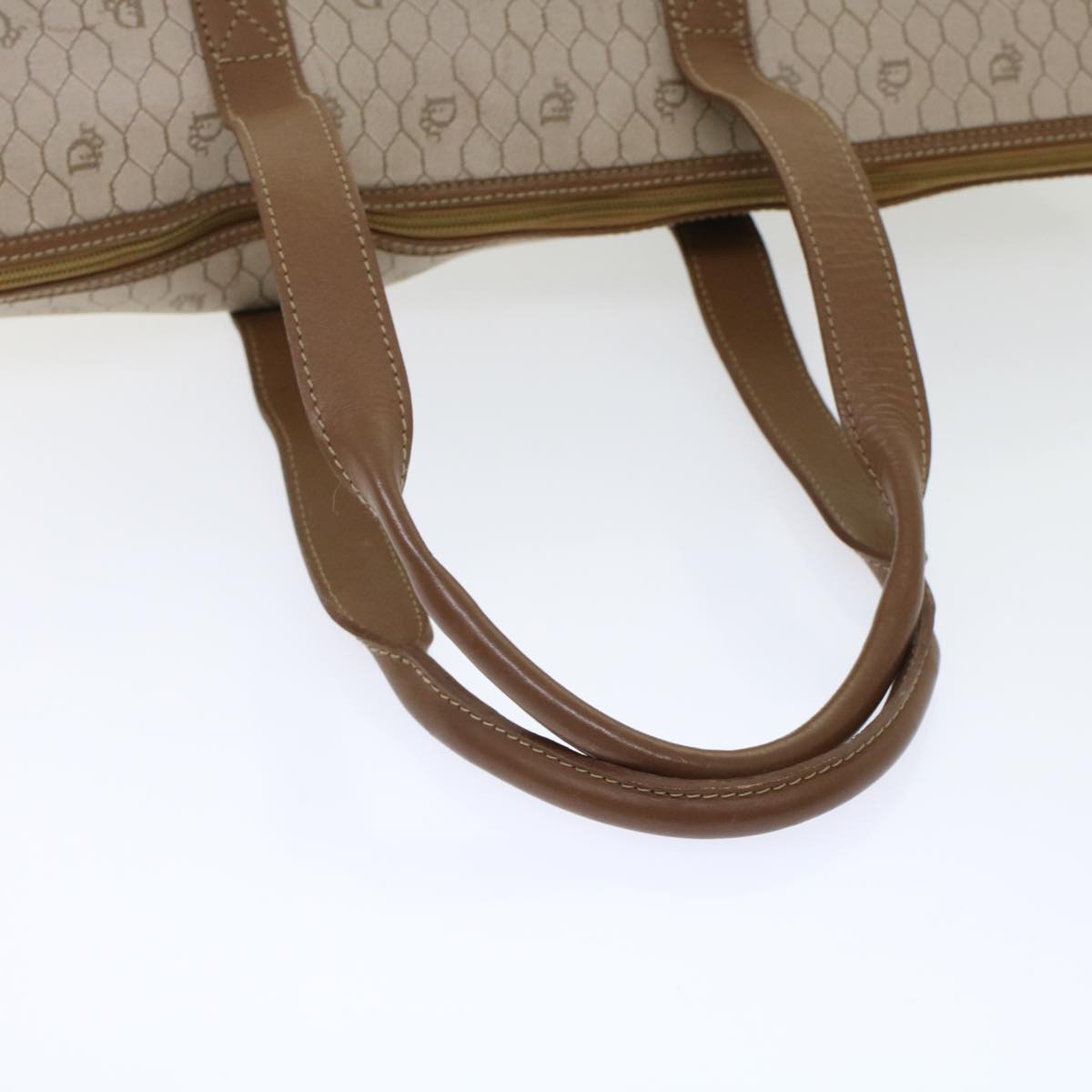 CHRISTIAN DIOR Honeycomb Canvas Tote Bag PVC Leather Beige Brown Auth ar9982