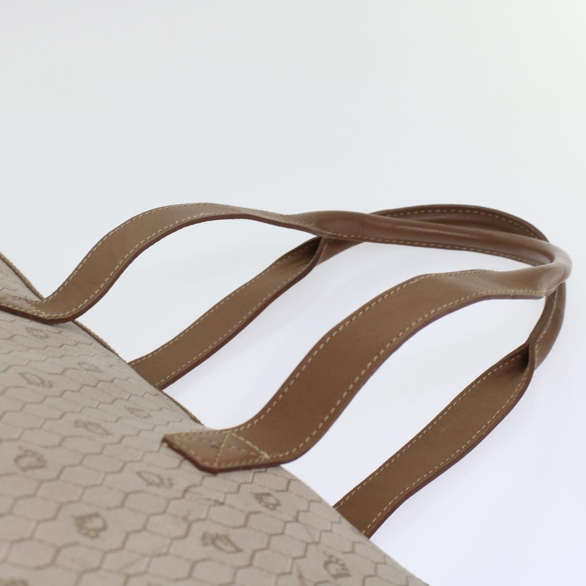 CHRISTIAN DIOR Honeycomb Canvas Tote Bag PVC Leather Beige Brown Auth ar9982