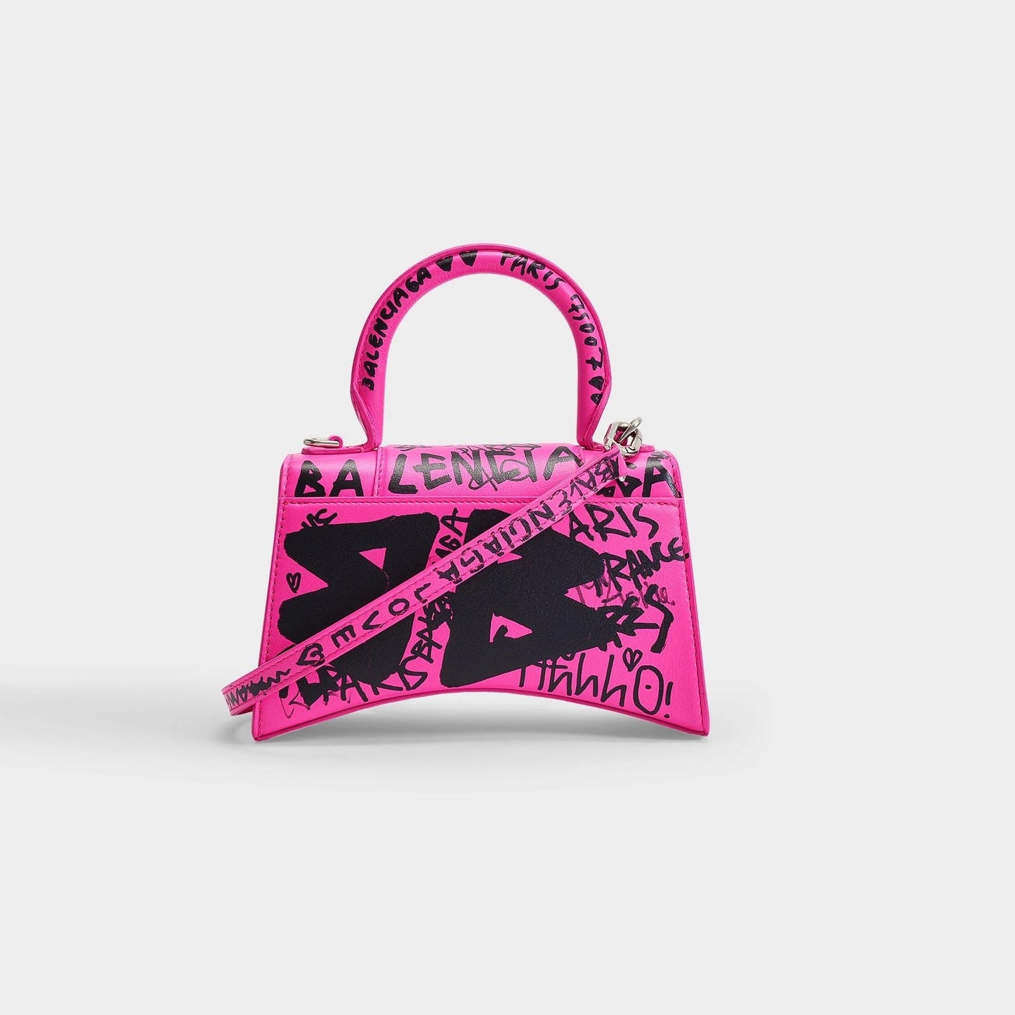 BALENCIAGA HOURGLASS XS GRAFFITI PRINTED CALFSKIN TOP HANDLE BAG