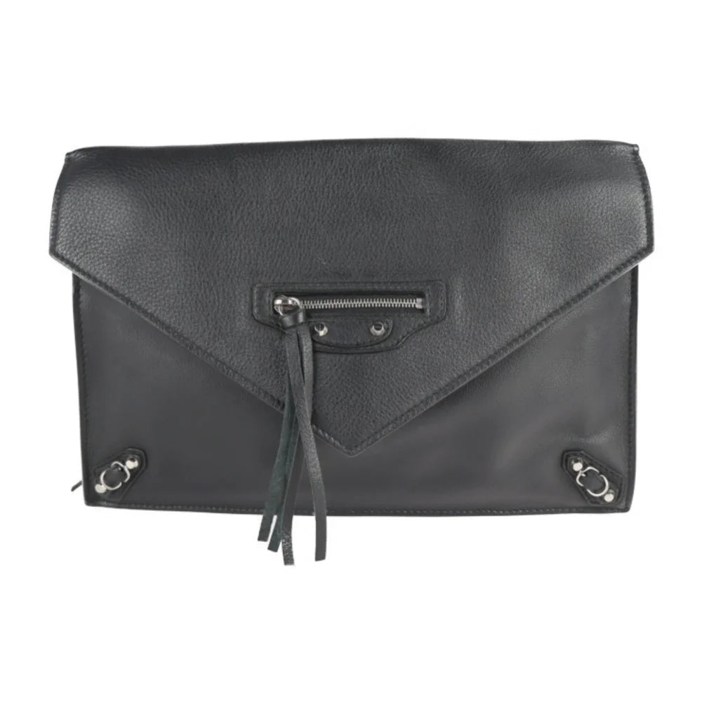 Black Leather Balenciaga Papier