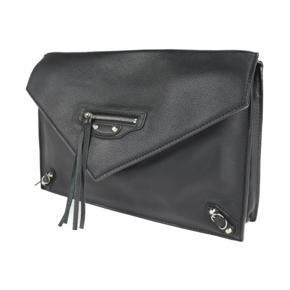 Black Leather Balenciaga Papier