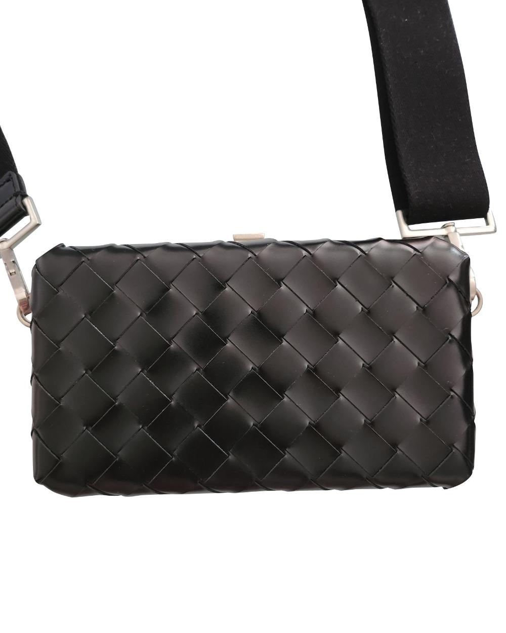 Black Leather Bottega Veneta Crossbody Bag