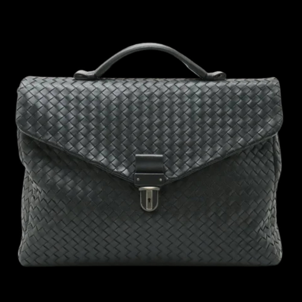 Black Leather Bottega Veneta Briefcase