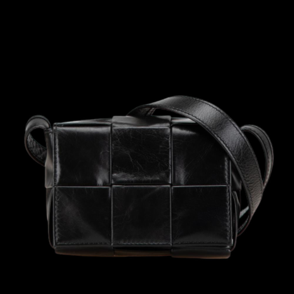 Black Leather Bottega Veneta Cassette Bag