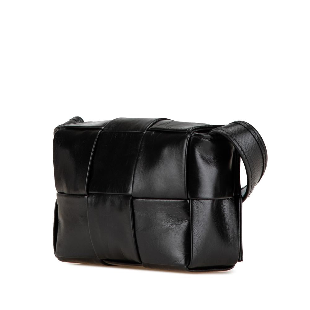 Black Leather Bottega Veneta Cassette Bag