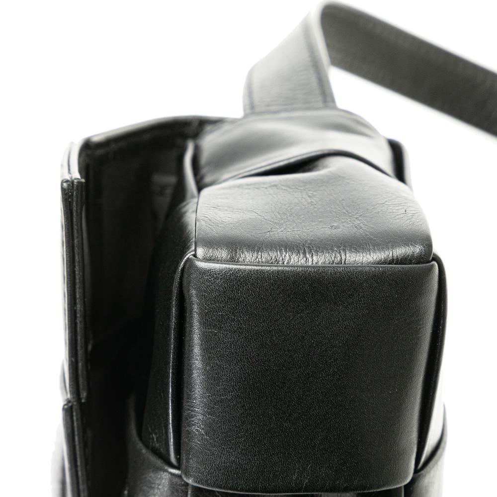 Black Leather Bottega Veneta Cassette Bag