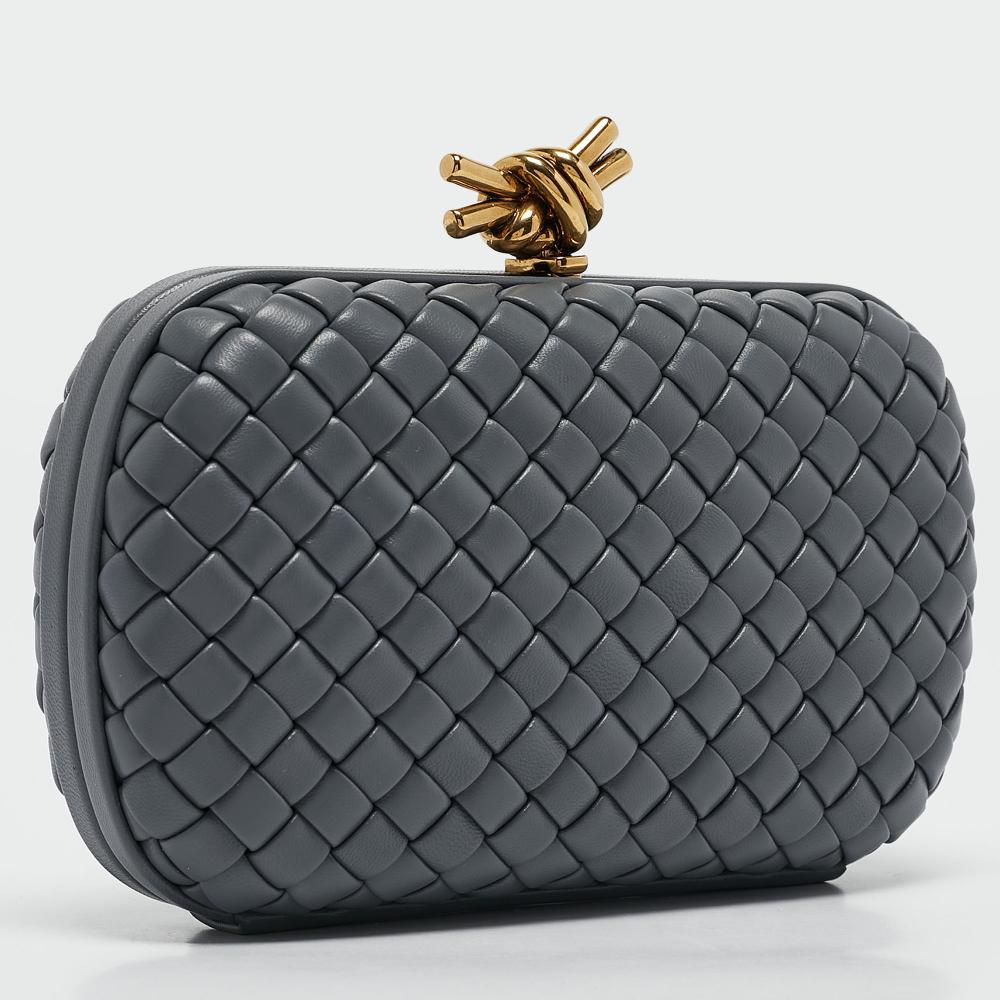 Grey Leather Bottega Veneta Clutch