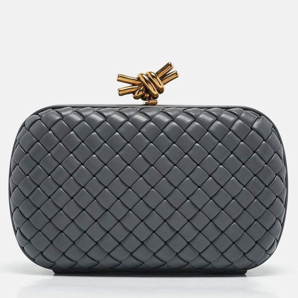 Grey Leather Bottega Veneta Clutch