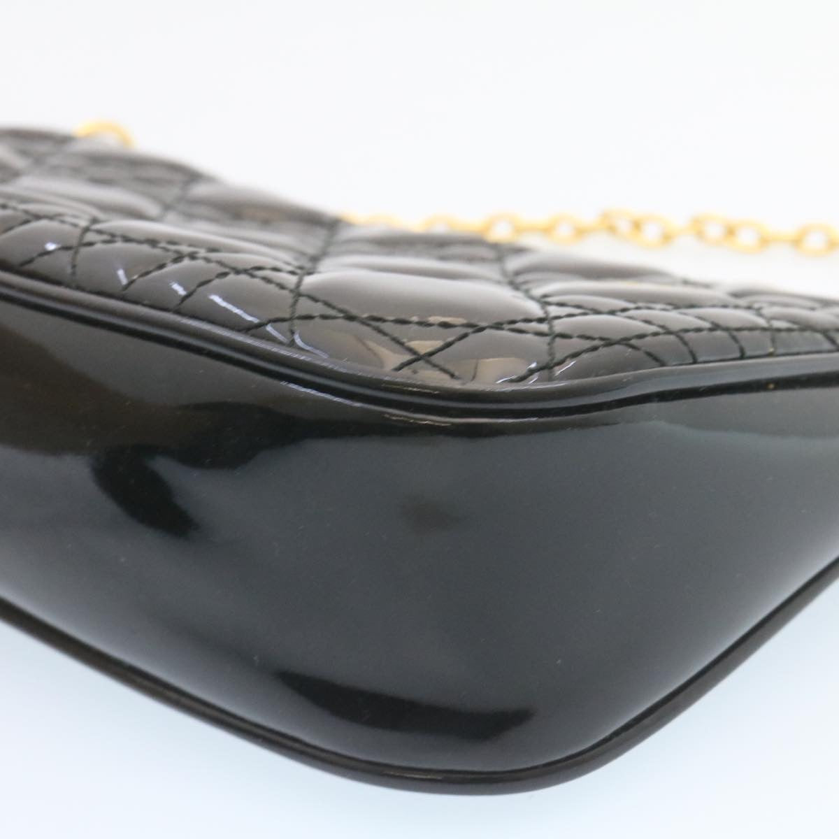 CHRISTIAN DIOR Chain Lady Dior Accessory Pouch Enamel Black Auth am427b
