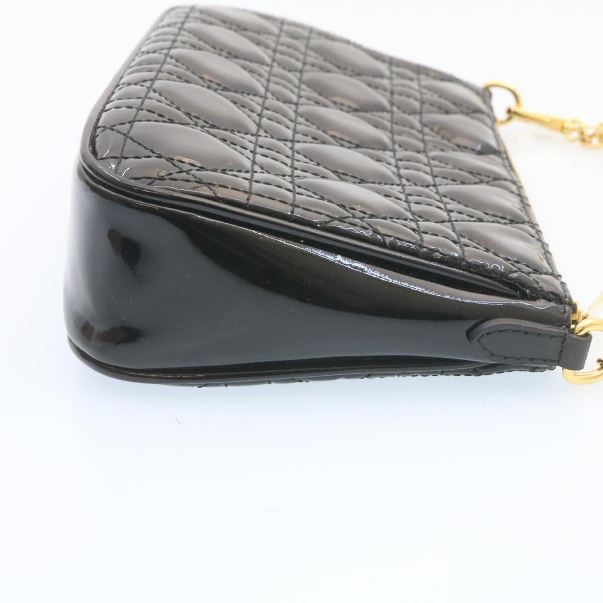 CHRISTIAN DIOR Chain Lady Dior Accessory Pouch Enamel Black Auth am427b