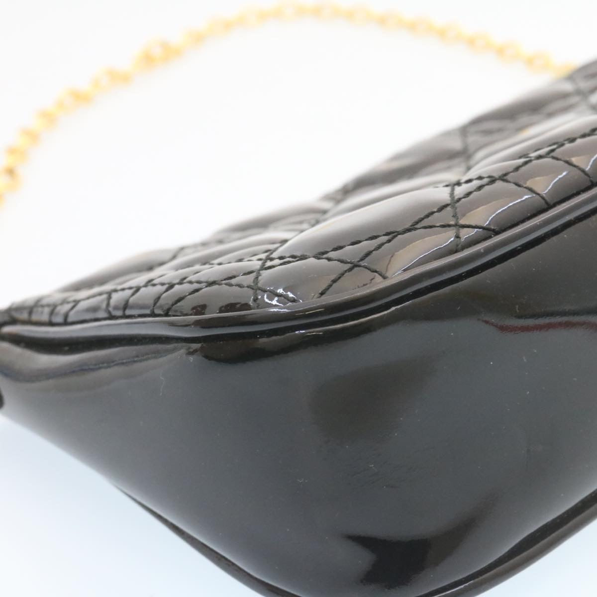 CHRISTIAN DIOR Chain Lady Dior Accessory Pouch Enamel Black Auth am427b