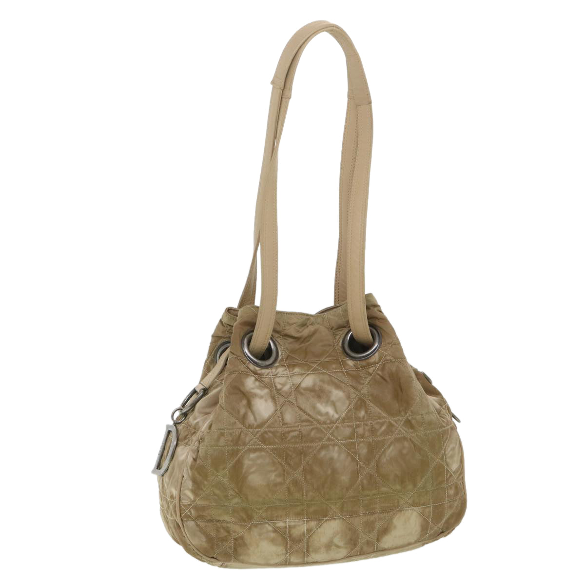 CHRISTIAN DIOR Lady Dior Canage Shoulder Bag Nylon Beige 03-BM-0027 Auth bs4473