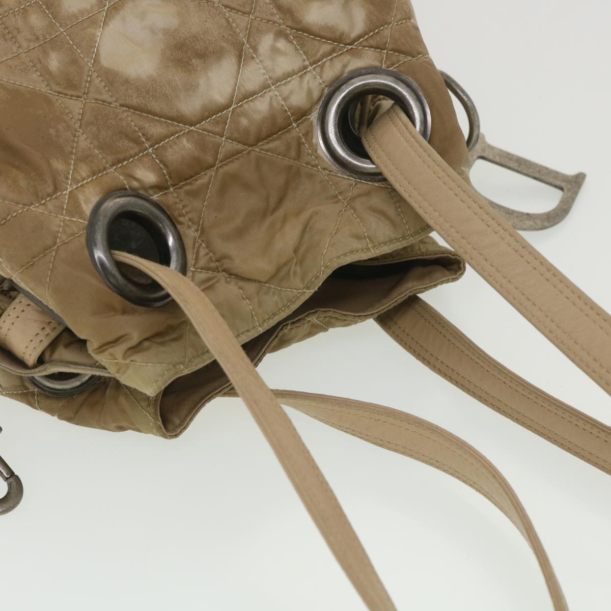 CHRISTIAN DIOR Lady Dior Canage Shoulder Bag Nylon Beige 03-BM-0027 Auth bs4473