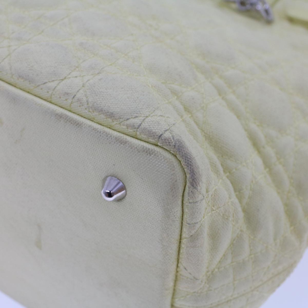 CHRISTIAN DIOR Lady Dior Canage Tote Bag Coated Canvas Yellow Auth bs5871