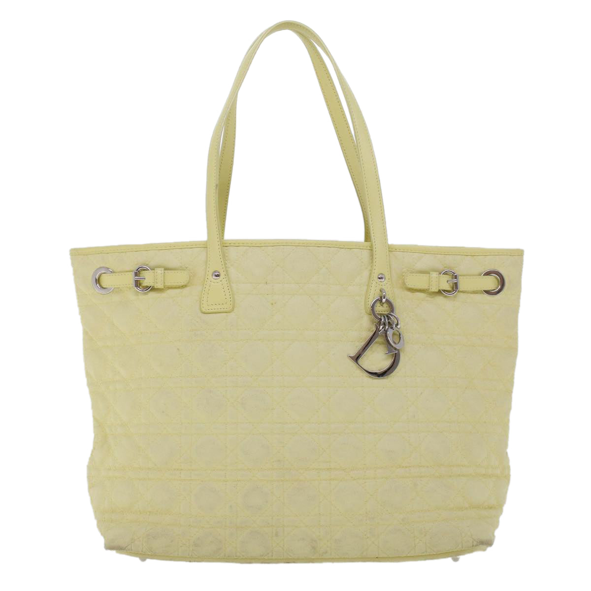 CHRISTIAN DIOR Lady Dior Canage Tote Bag Coated Canvas Yellow Auth bs5871
