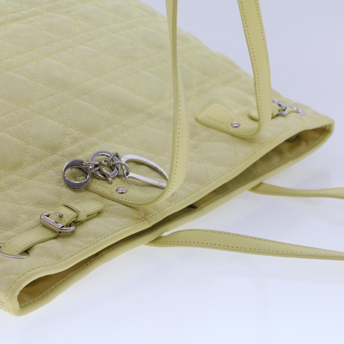 CHRISTIAN DIOR Lady Dior Canage Tote Bag Coated Canvas Yellow Auth bs5871