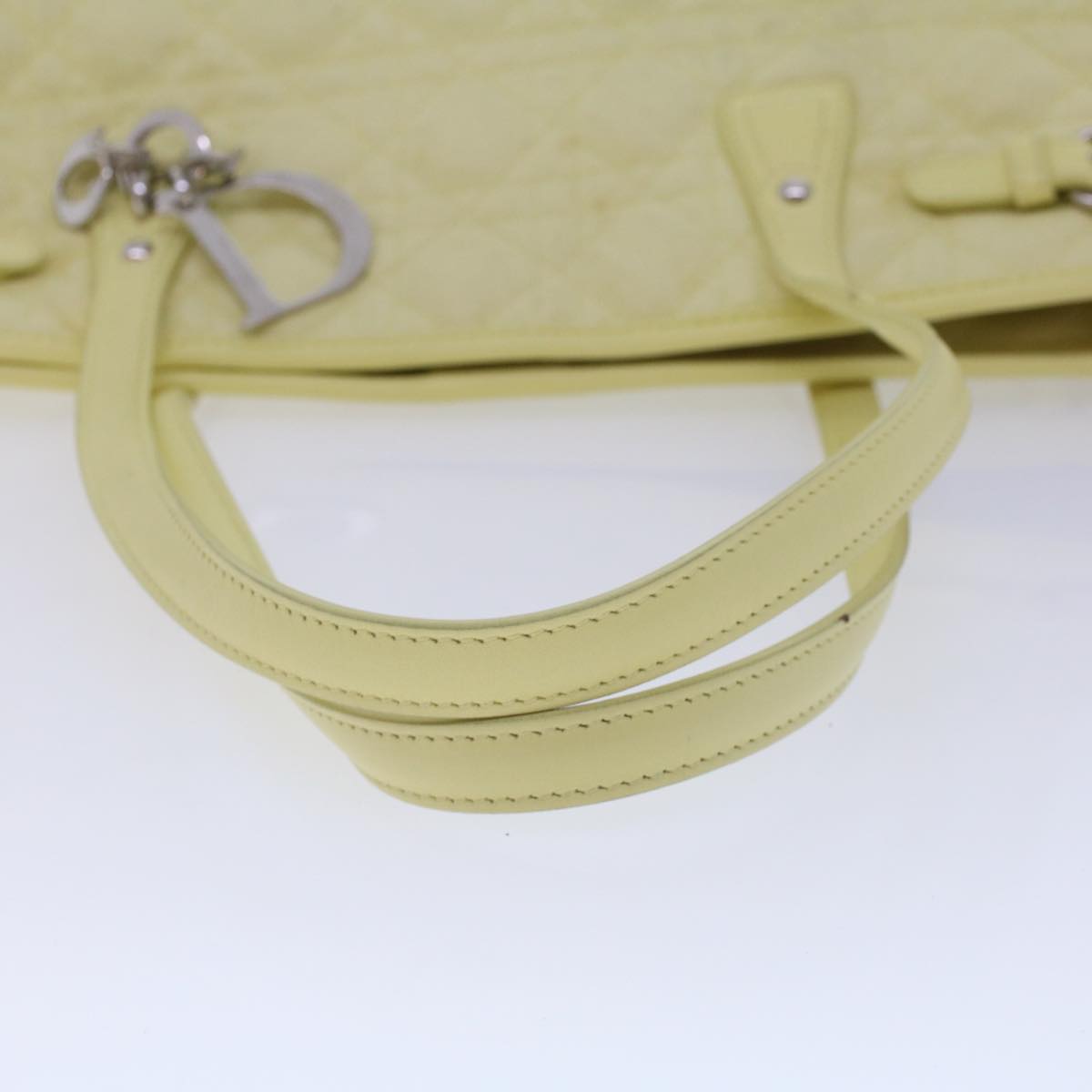 CHRISTIAN DIOR Lady Dior Canage Tote Bag Coated Canvas Yellow Auth bs5871