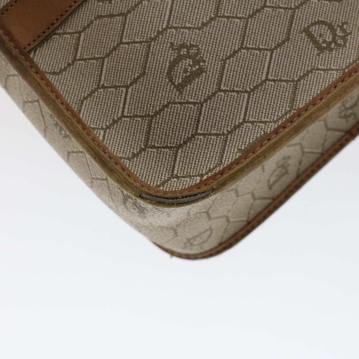 CHRISTIAN DIOR Honeycomb Canvas Hand Bag PVC Leather Beige Auth bs6449