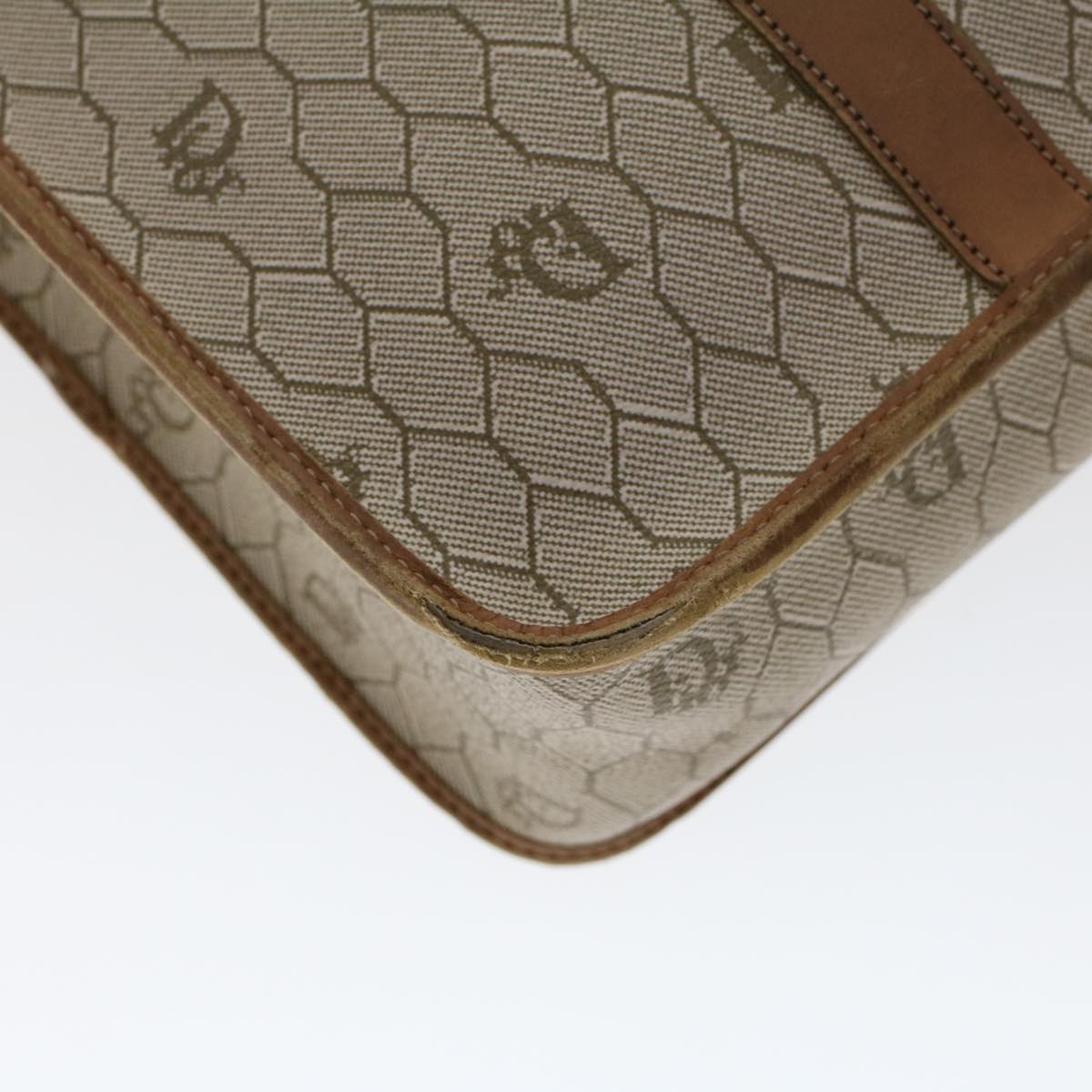 CHRISTIAN DIOR Honeycomb Canvas Hand Bag PVC Leather Beige Auth bs6449