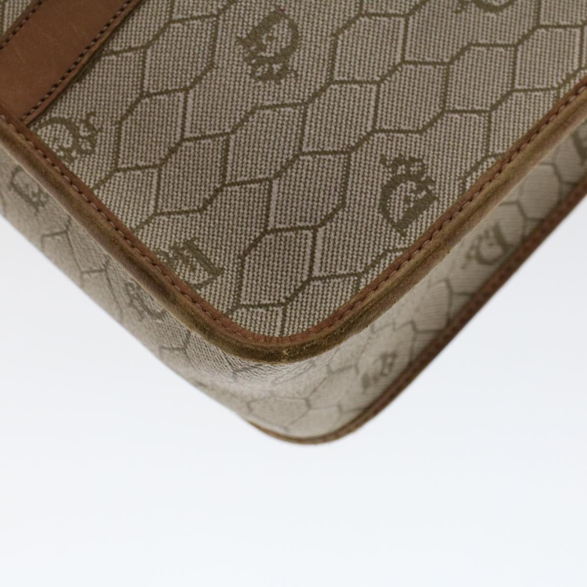 CHRISTIAN DIOR Honeycomb Canvas Hand Bag PVC Leather Beige Auth bs6449