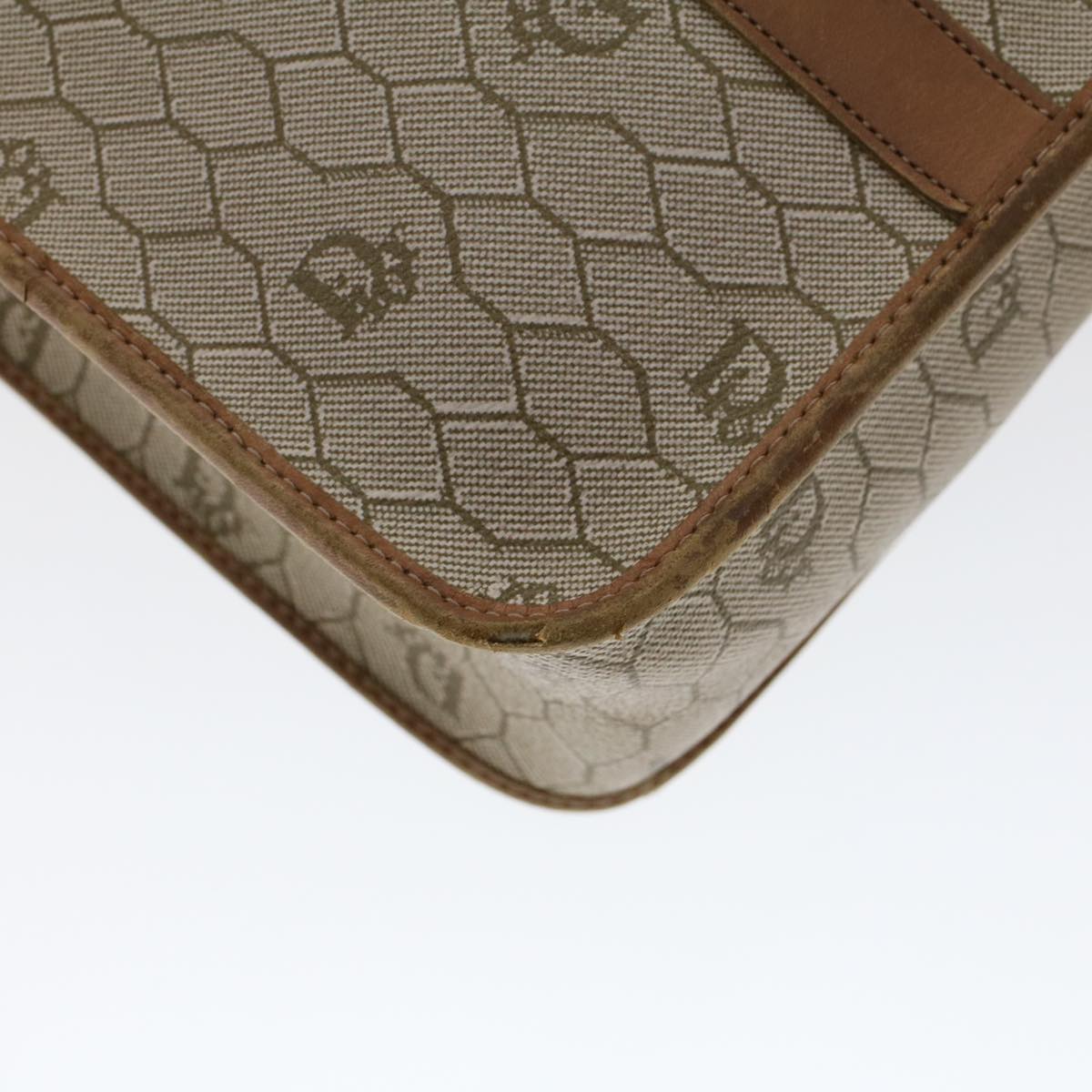 CHRISTIAN DIOR Honeycomb Canvas Hand Bag PVC Leather Beige Auth bs6449