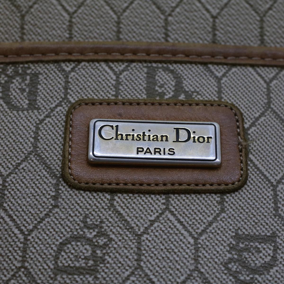 CHRISTIAN DIOR Honeycomb Canvas Hand Bag PVC Leather Beige Auth bs6449