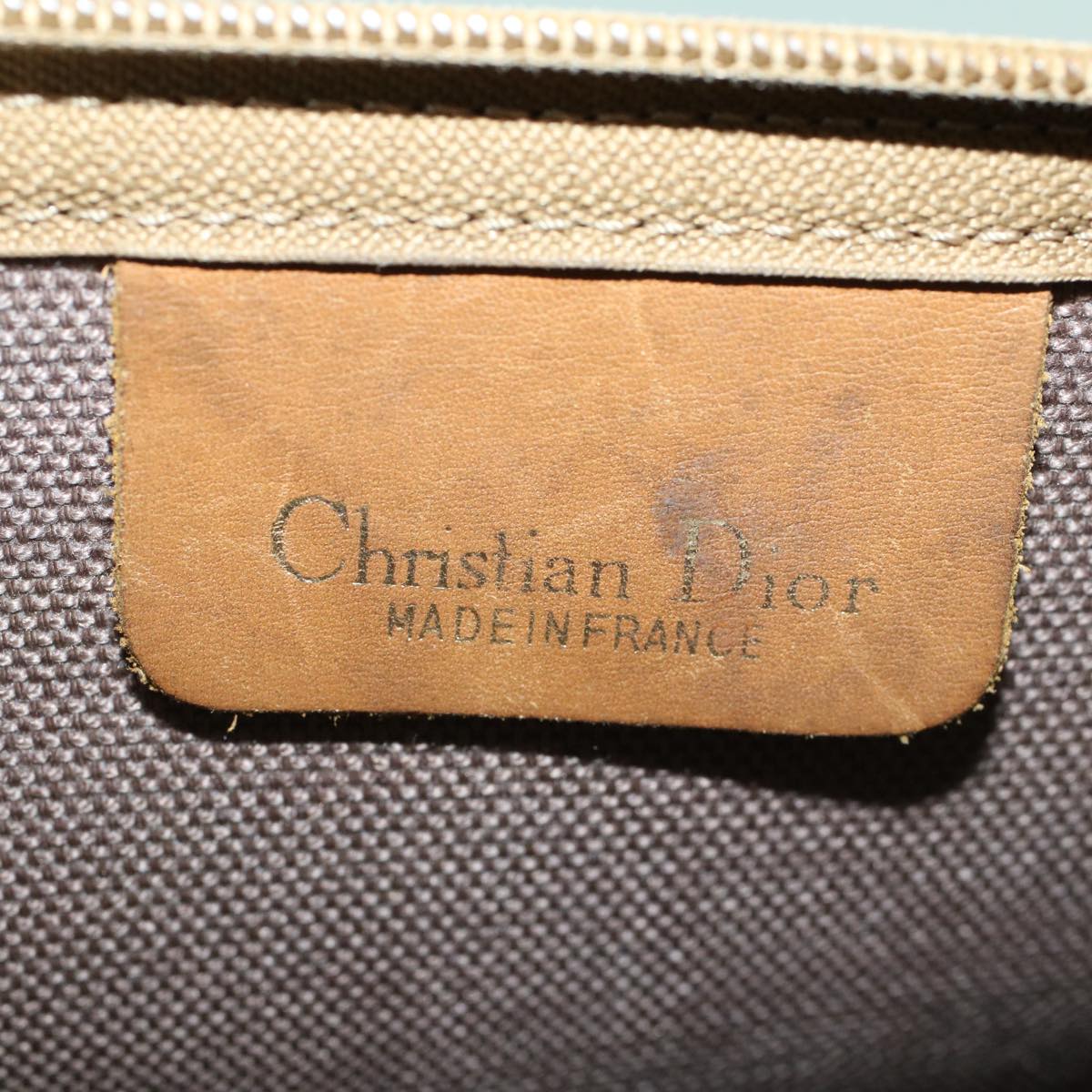CHRISTIAN DIOR Honeycomb Canvas Hand Bag PVC Leather Beige Auth bs6449