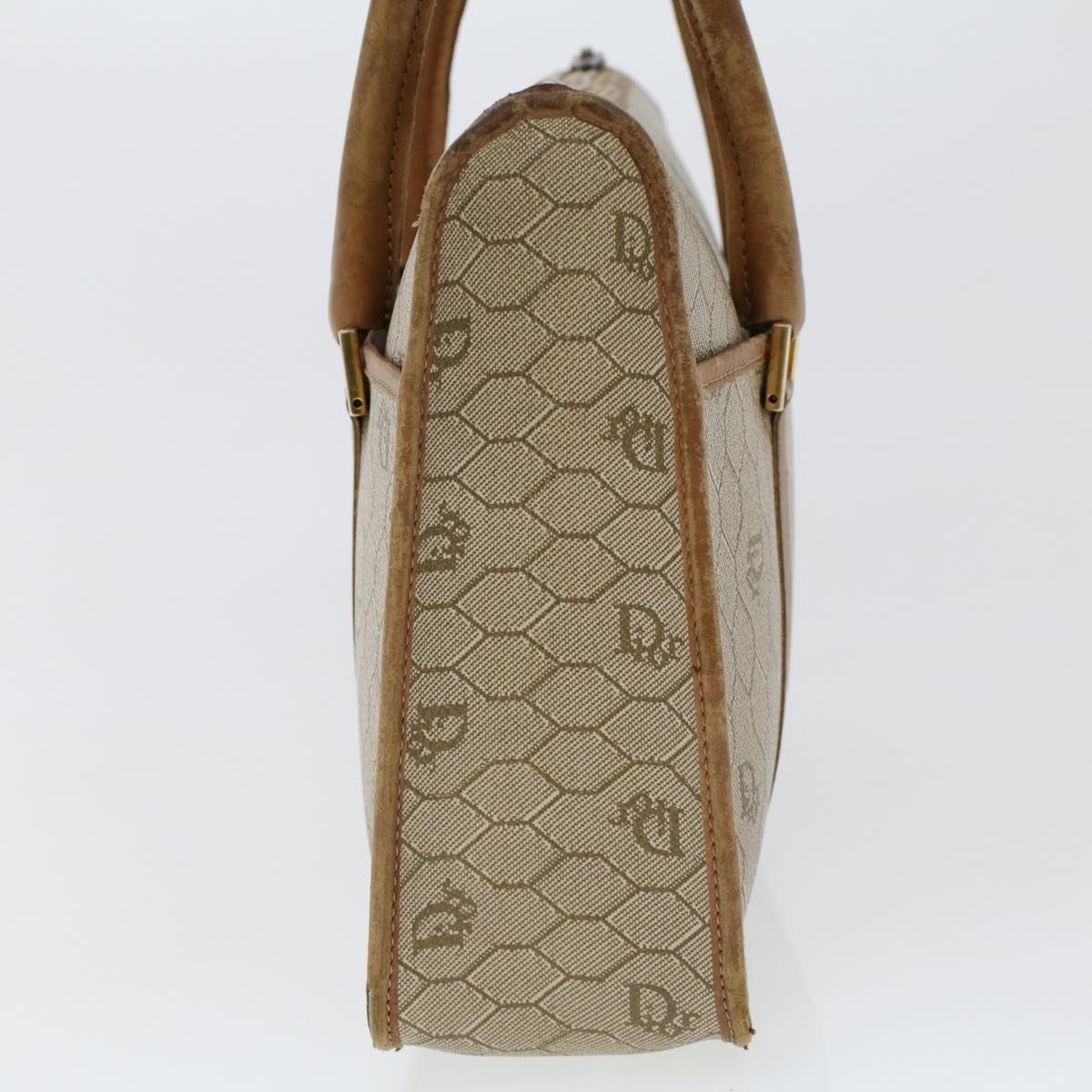 CHRISTIAN DIOR Honeycomb Canvas Hand Bag PVC Leather Beige Auth bs6449