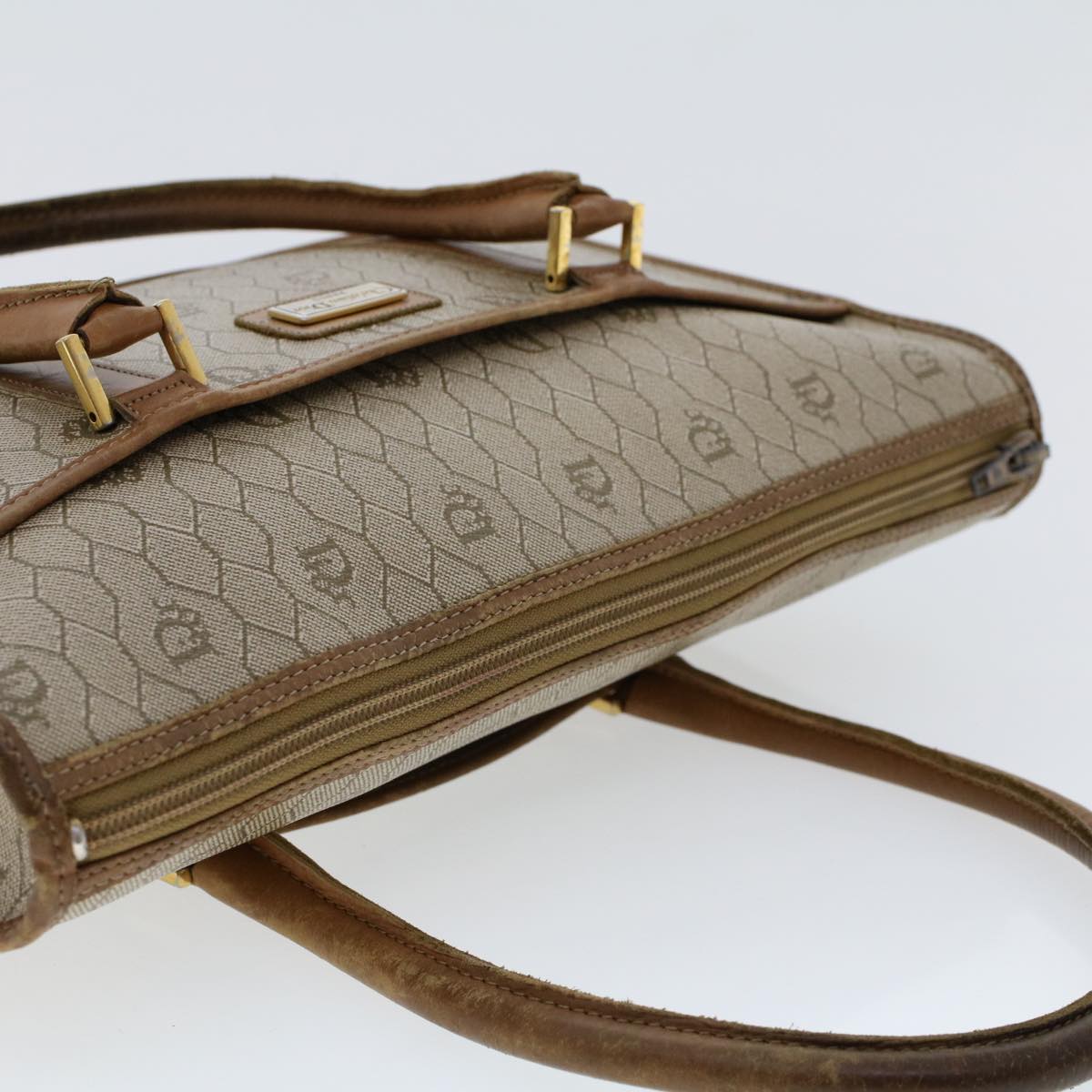 CHRISTIAN DIOR Honeycomb Canvas Hand Bag PVC Leather Beige Auth bs6449