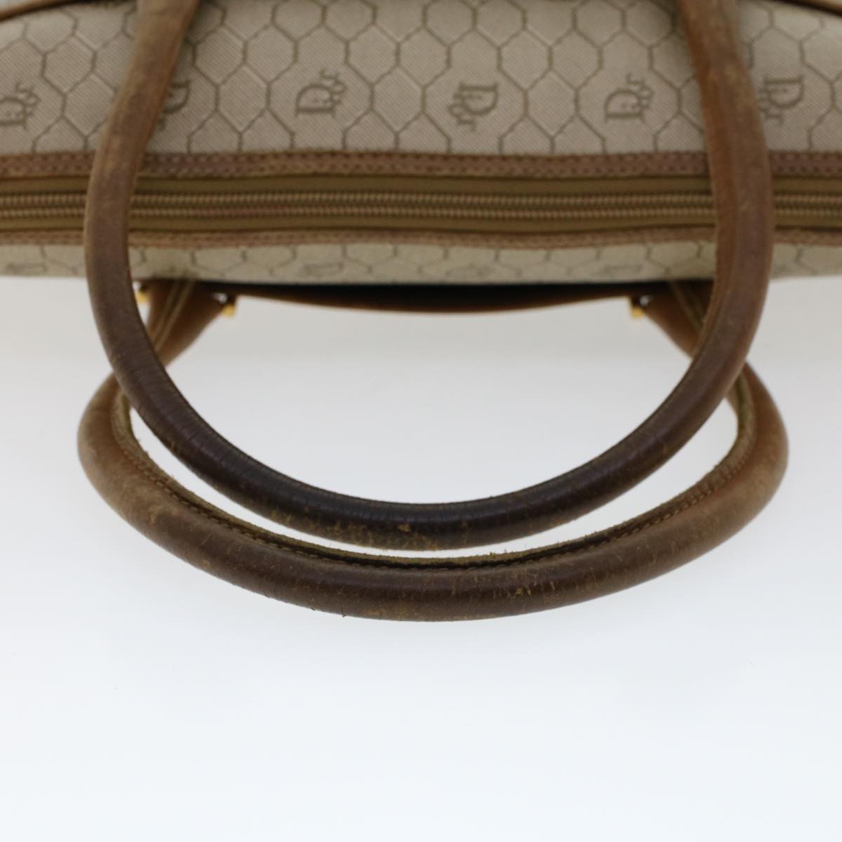CHRISTIAN DIOR Honeycomb Canvas Hand Bag PVC Leather Beige Auth bs6449