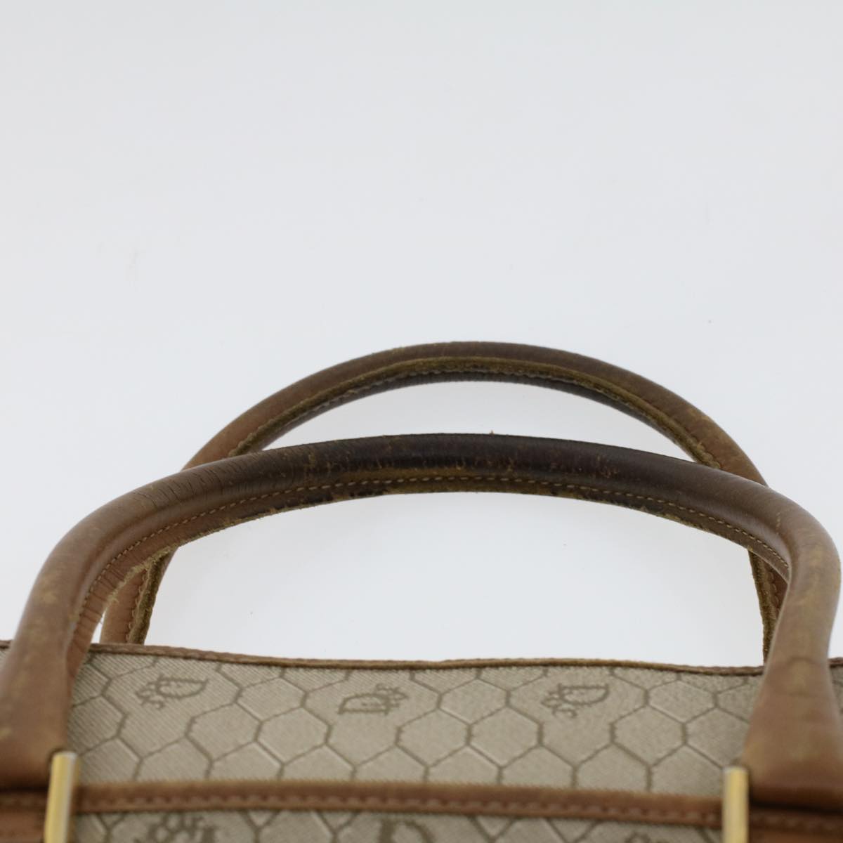 CHRISTIAN DIOR Honeycomb Canvas Hand Bag PVC Leather Beige Auth bs6449