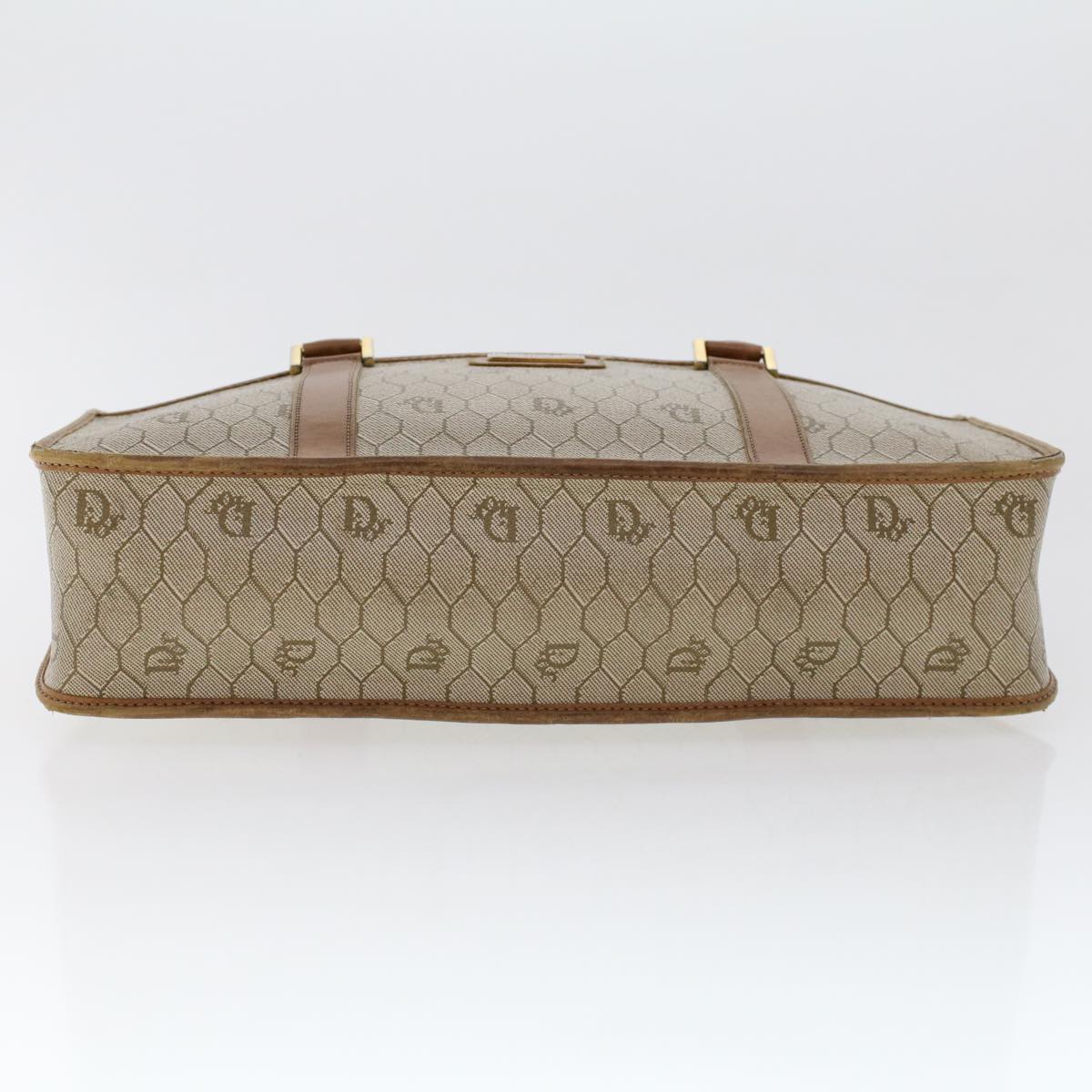 CHRISTIAN DIOR Honeycomb Canvas Hand Bag PVC Leather Beige Auth bs6449