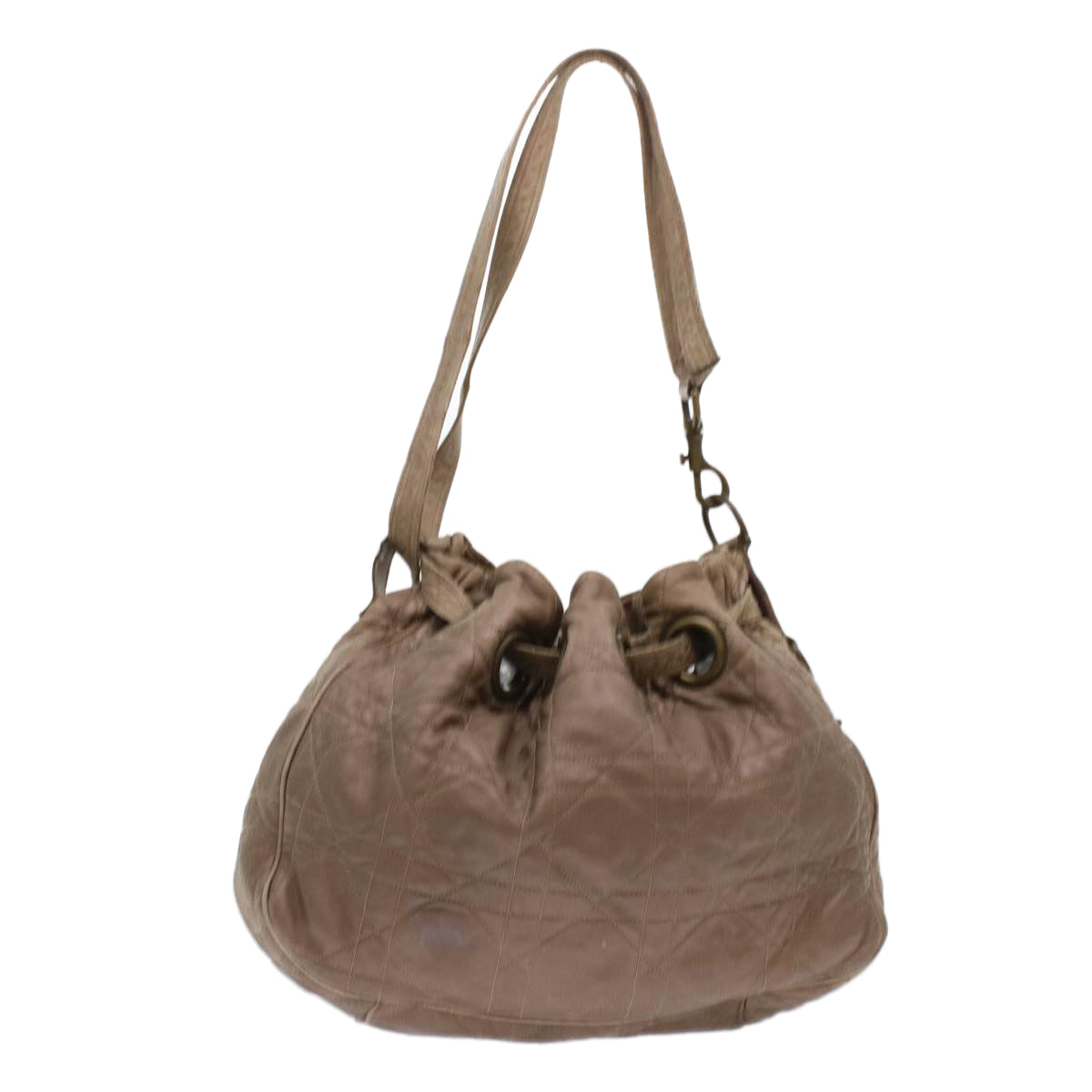 CHRISTIAN DIOR Canage Shoulder Bag Leather Brown Auth bs7073